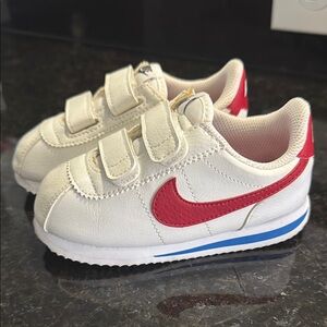 Nike Kids Cortez Shoes - White, Blue, and Red
